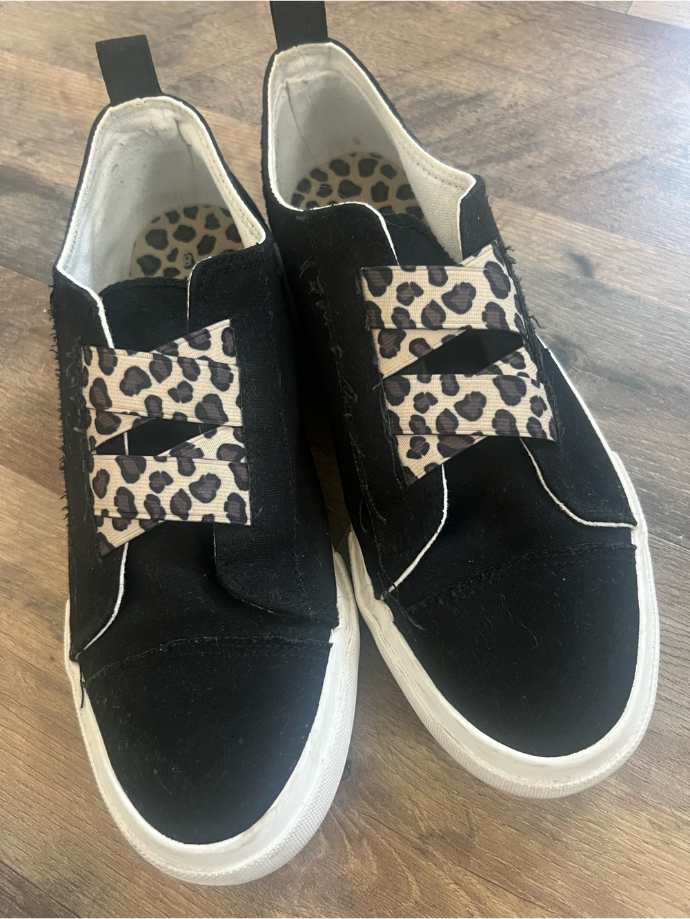 Serra Black Slip-On Sneakers with Leopard Elastic Accent